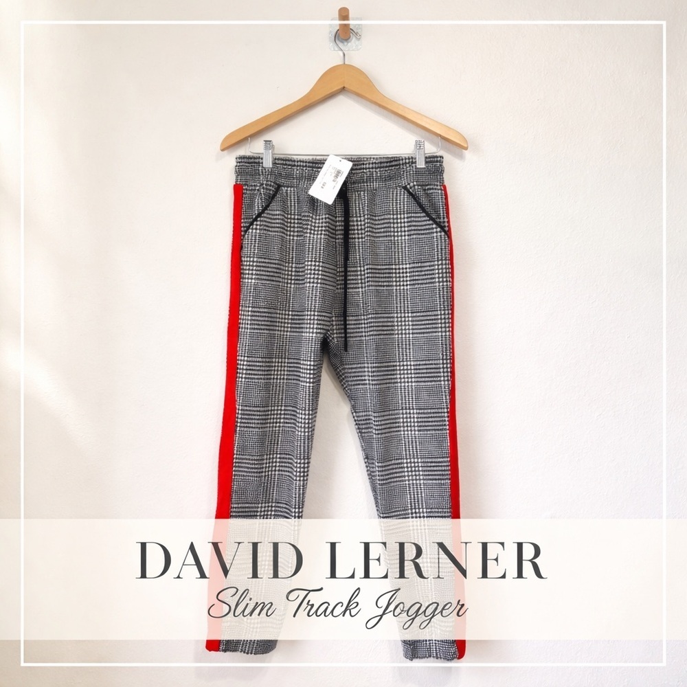 David Lerner Slim Track Jogger with Trim Plaid Size S NWT